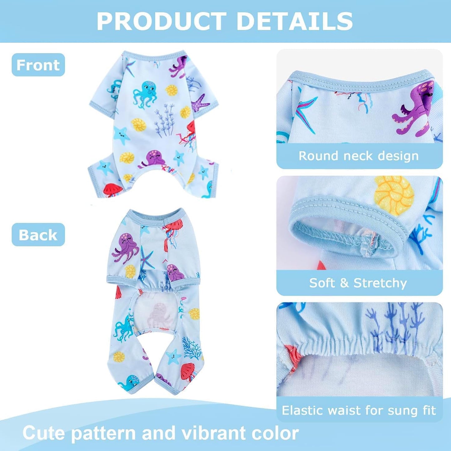 Dog Pajamas Pjs Summer Dog Clothes for Small Dogs Girl - Boy - Small Size Dogs, Soft Stretchy Puppy Clothes Doggie Onesies Cat Cute Clothing Pet Jammies Outfit Appeal, Blue