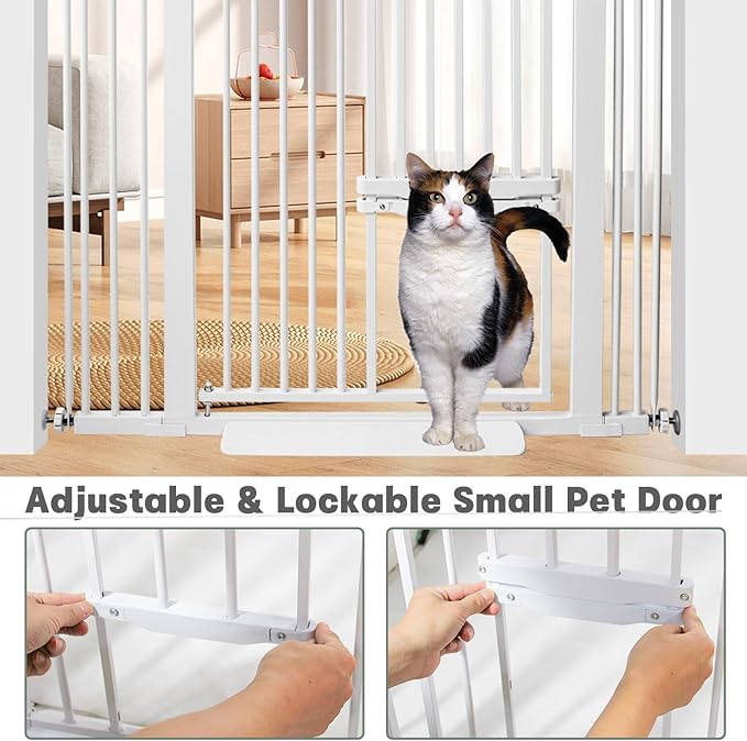 55 Inch Extra Tall Pet Gate with Small Cat Door, 29.55"-40.55" Adjustable Wide Dog Gate, Tall Cats Gates for Doorway, Stairs, House(White)