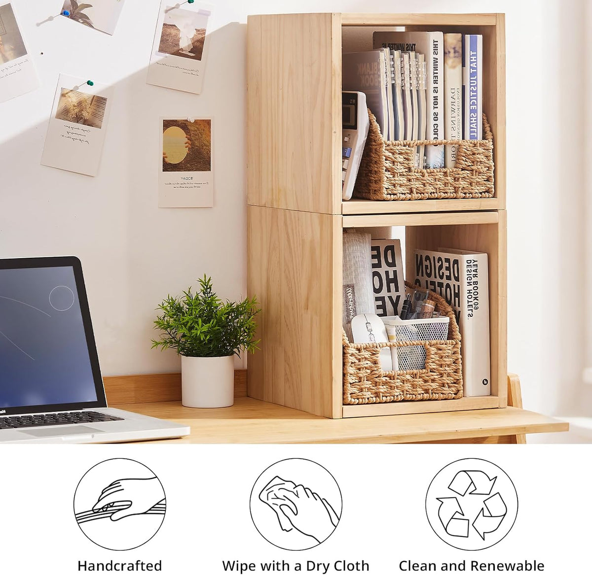 OIAHOMY Pantry Baskets for Organizing,Wicker Storage Bins,2 Pack-Natural