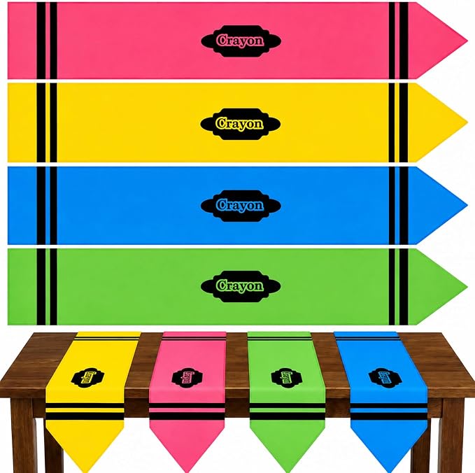 4 Pcs Crayon Table Runner 71 x 13 Inch Back to School Classroom Decorations