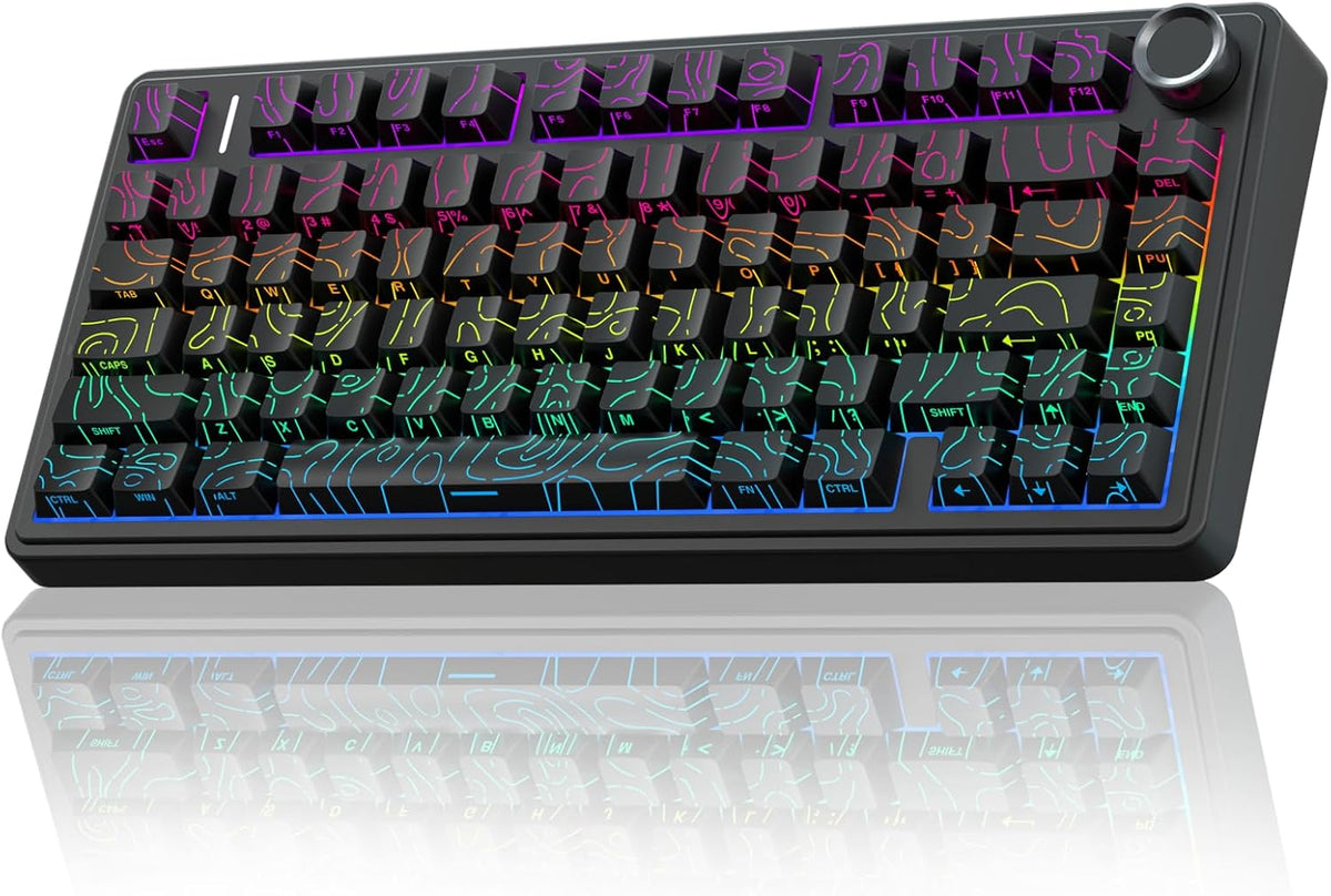 AULA F75 Pro Wireless Mechanical Keyboard with Knob,75% Hot Swappable Custom Gaming Keyboards,RGB Backlit,Pre-lubed Switches,Side Printed PBT Keycaps Creamy Sounding Computer Keyboard, Line Black