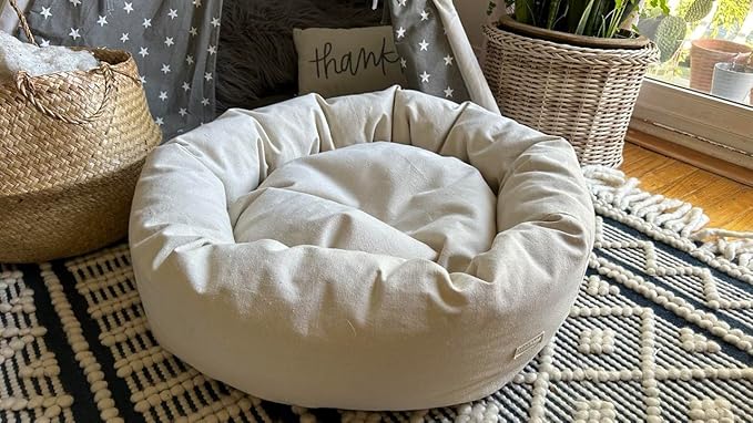 Organic Cotton Canvas Dog Bed: Removable Cover, Natural Fill - Made in USA (Natural, X Large 42" x 8" inches)