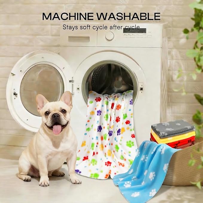 LINENLUX Cute Dog Blanket for Small Medium Dogs 6-Pack Soft Stretchy Fleece Blankets for Pet Cat Puppy Warm Wrinkle-Resistant Throw for Couch Bed Outdoor White 40x31 inch (Pack of 6)