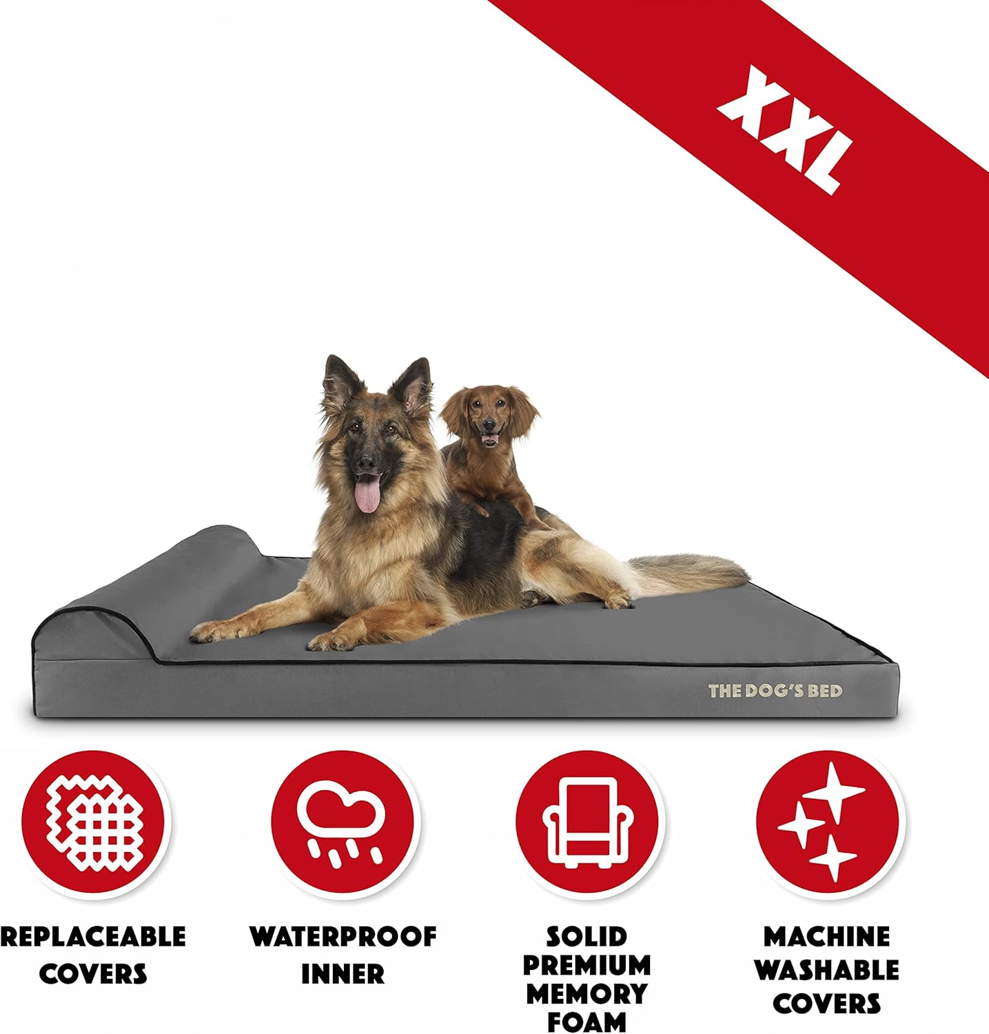 The Dog’s Bed Orthopedic Headrest Dog Bed XXL Grey/Black 54x36, Memory Foam, Pain Relief for Arthritis, Hip & Elbow Dysplasia, Post Surgery, Lameness, Veterinary Approved, Waterproof Washable Cover