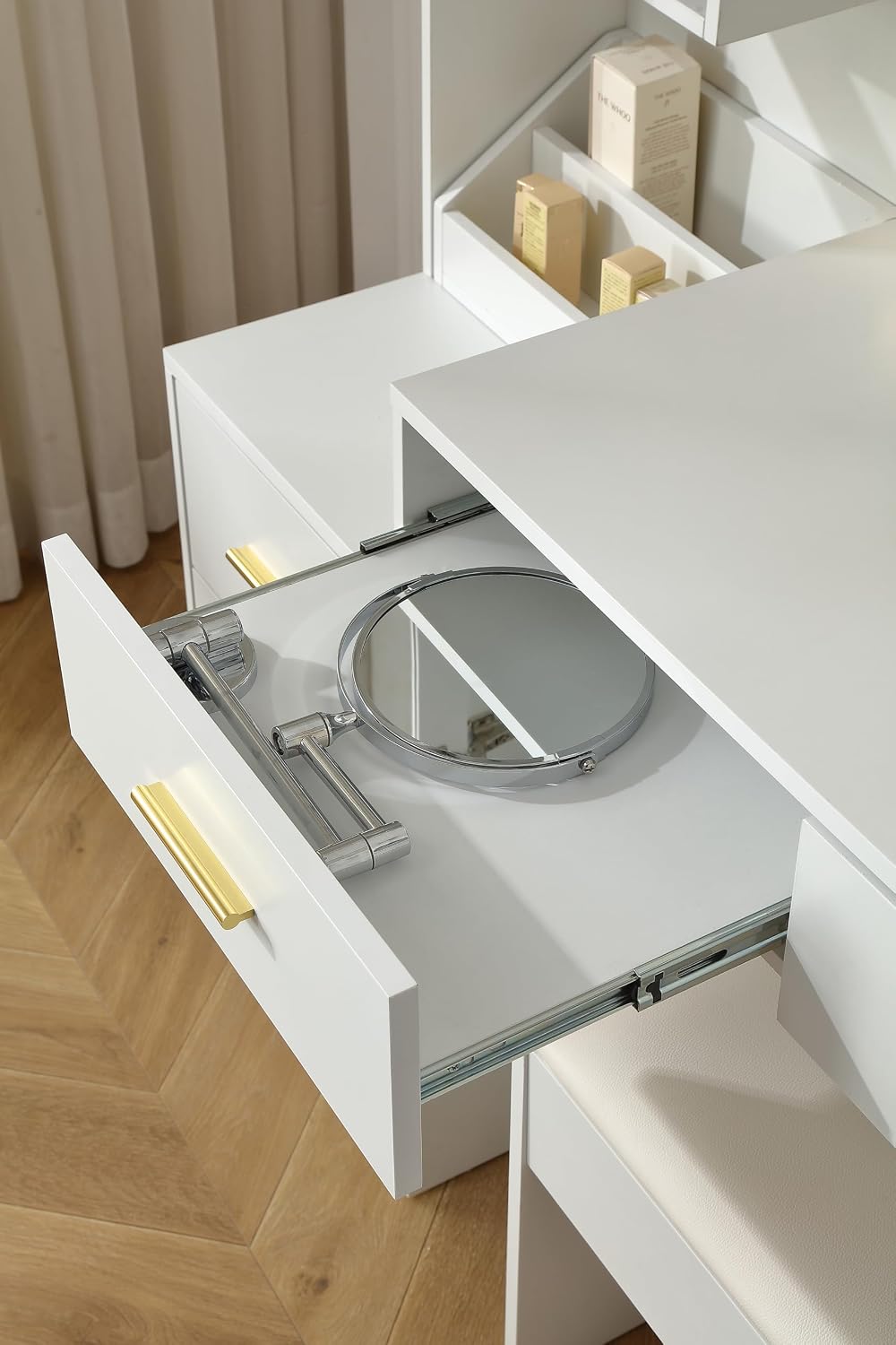 FOREST GRAVITY 55.1'' Extra Large Makeup Vanity Desk with Folding Up Mirror
