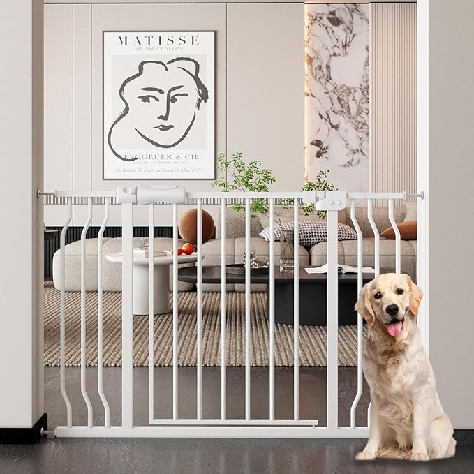 38-43 Inch Wide Baby Gate for Stairs Indoor Safety Gate for Toddlers Kids Pressure Mounted Dog Gates for The House Doorways Pet Gate Walk Through Metal Gates(White, 38.58"-43.31"/98-110CM)