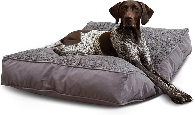 South Pine Porch Buddy Reversible Rectangle Pillow Style Microfiber and Sherpa Dog Bed with Removable, Machine-Washable Cover, Gray Sherpa, Medium (42 in. x 30 in.)