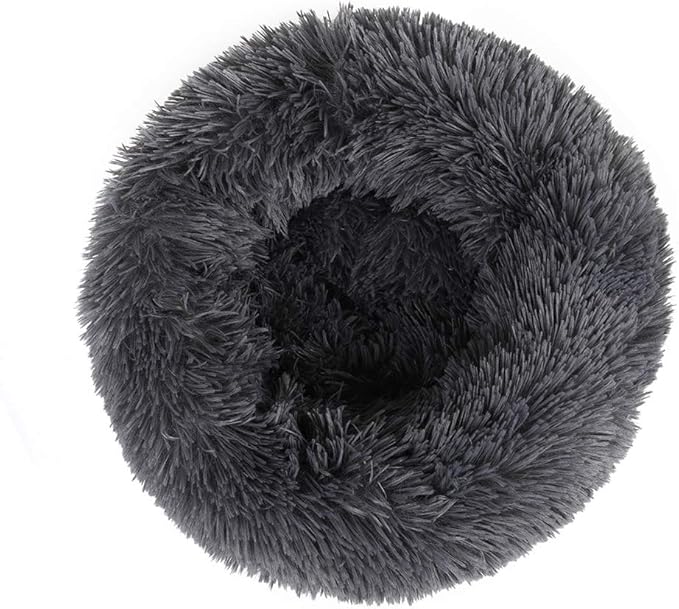 otoez Round Donut Dog Bed for Small Dogs, Washable Cat Calming Bed Cuddler Anti Anxiety Fluffy Plush Dog Cat Bed with Non-Slip Waterproof Bottom (23.6", Dark Grey)