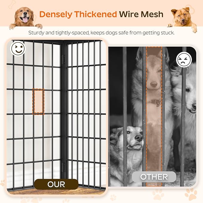 Foldable Dog Crate Furniture, Dog Crate with DIY Frame, Heavy Duty Dog Kennel Indoor with Hooks, Wooden Dog Cage End Table, for Small/Medium Dogs, Rustic Brown and Black DC95BR