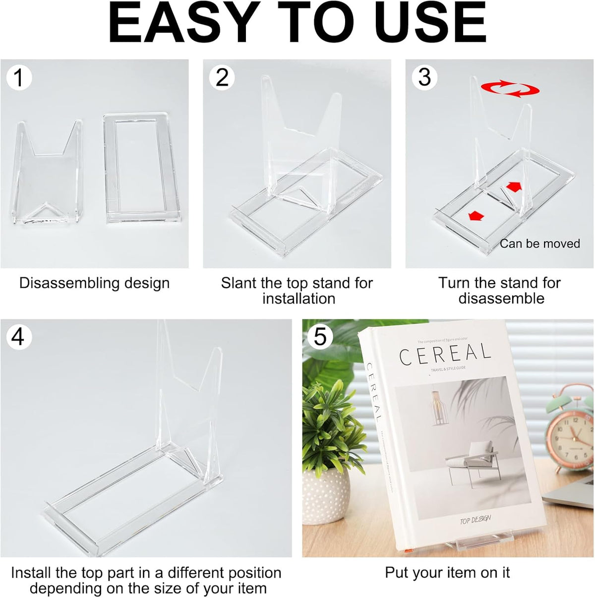 24 Pack Acrylic Book Stand for Display Adjustable, 5.91in H