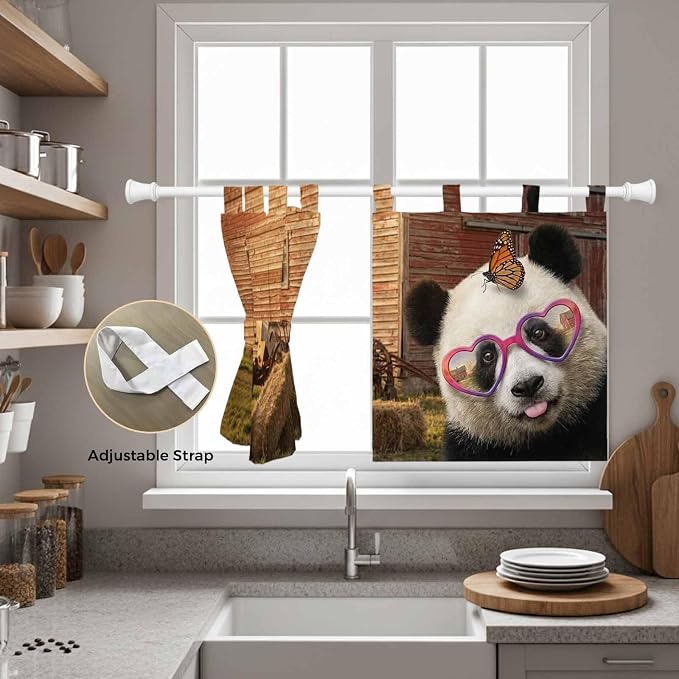 Farm Panda Kitchen Curtains 36 Inch Length, Small Window Curtains Tab Top
