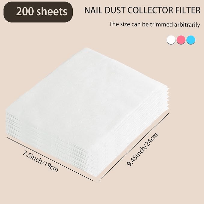 200 Sheets Nail Dust Collector Filter Paper Disposable Nail Dust Filters