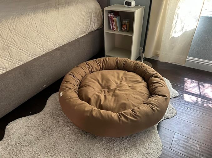 Organic Cotton Canvas Dog Bed: Removable Cover, Natural Fill - Made in USA (Medium Brown, X Large 42" x 8" inches)