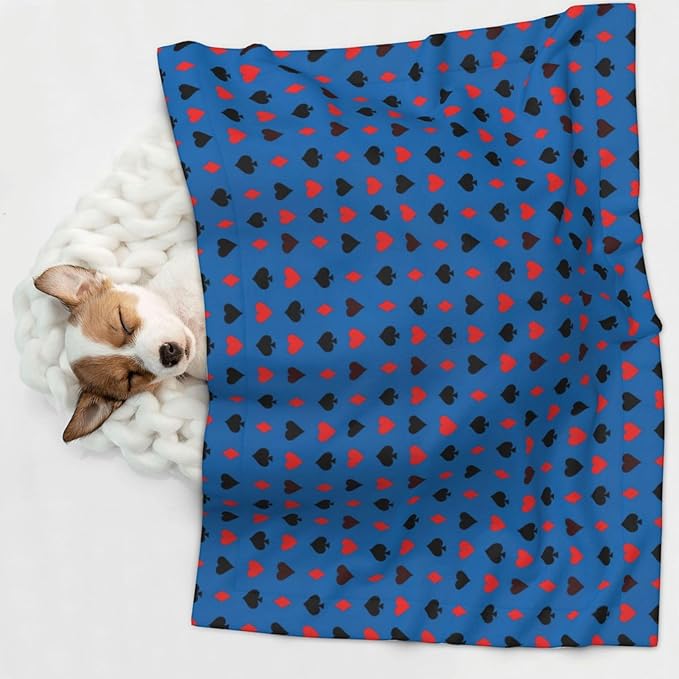 Reversible Plush Dot Pet Blanket for Dogs and Cats, Poker Playing Cards, Ultra Soft Two Sided Design with Warm Fuzzy Side and Smooth Side for Comfort