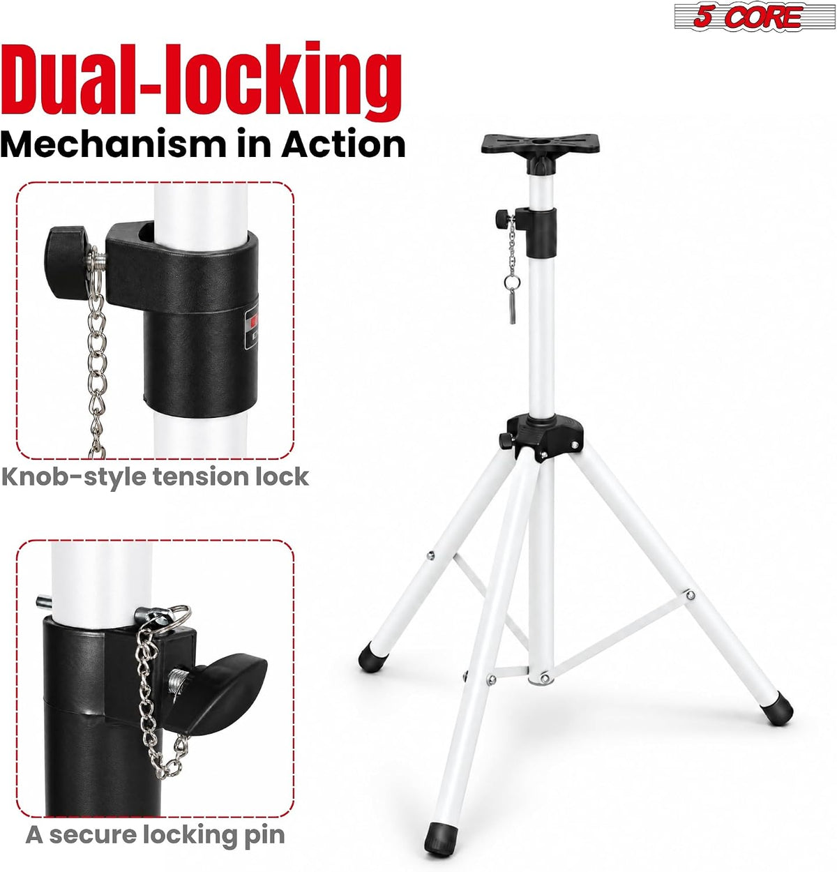 5 Core Speaker Stand Tripod Pair Adjustable PA DJ Universal Pole Mount