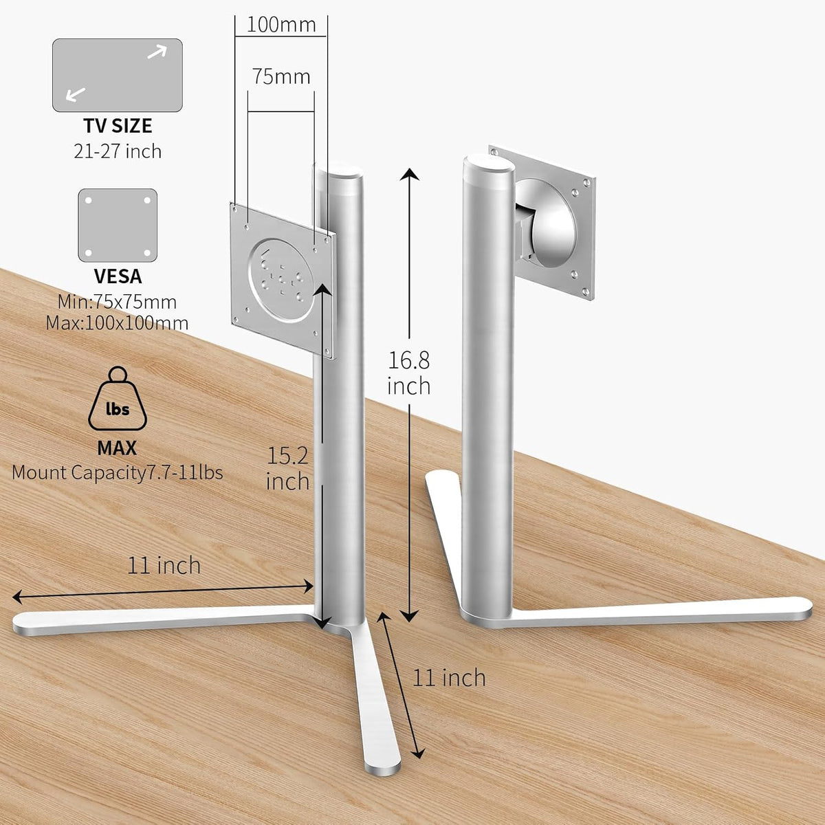 Aluminum VESA Monitor Stand for Monitor Weight 7.7-11 lb, 24-27″