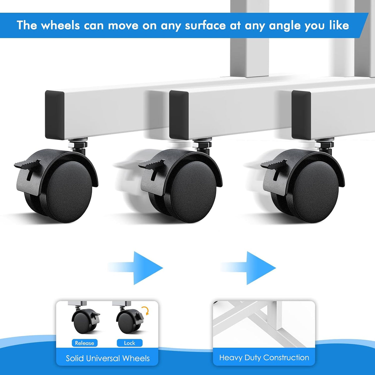 Maxtek Rolling White Board on Wheels 48x32 in, Double-Sided Magnetic Stand