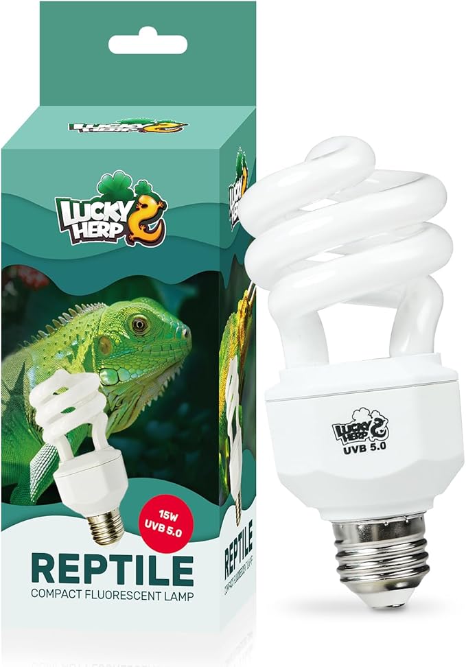 LUCKY HERP UVA UVB Reptile Light 5.0, Tropical UVB 100 Compact Fluorescent Lamp, UVB Light for Reptiles 15W, UVA UVB Reptile Light Bulb, UVB Bulb for Reptiles Chameleons Lizards Tortoises Snakes