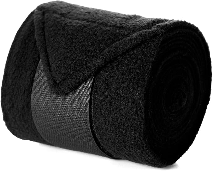 Equinavia Luna 9' Fleece Polo Wraps, Set of 4 Horse Leg Bandages with Storage Bag | Black - One Size - Black - One Size