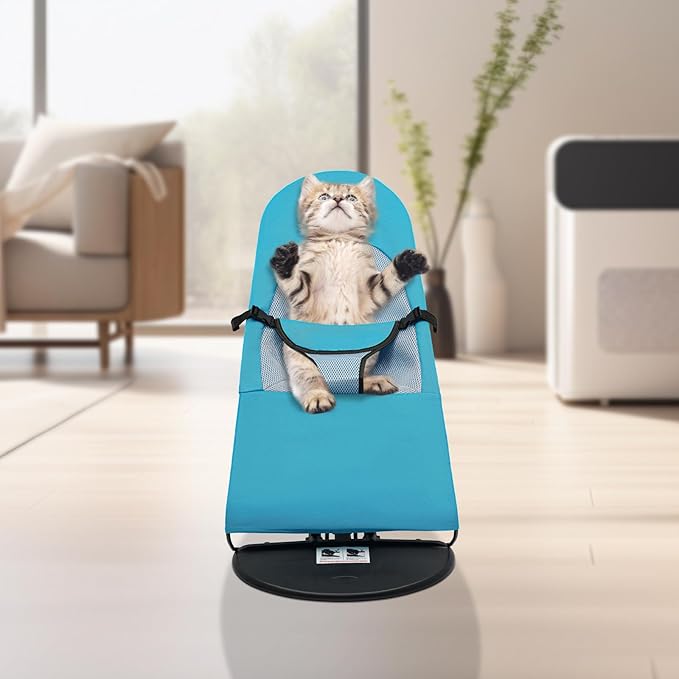 Pet Rocker Bed,Portable Pet Rocking Chair,Foldable Dog Bed,Washable Cat Cot,3-Position Height Adjustable for Cats Dogs up to 33 lbs (Blue)