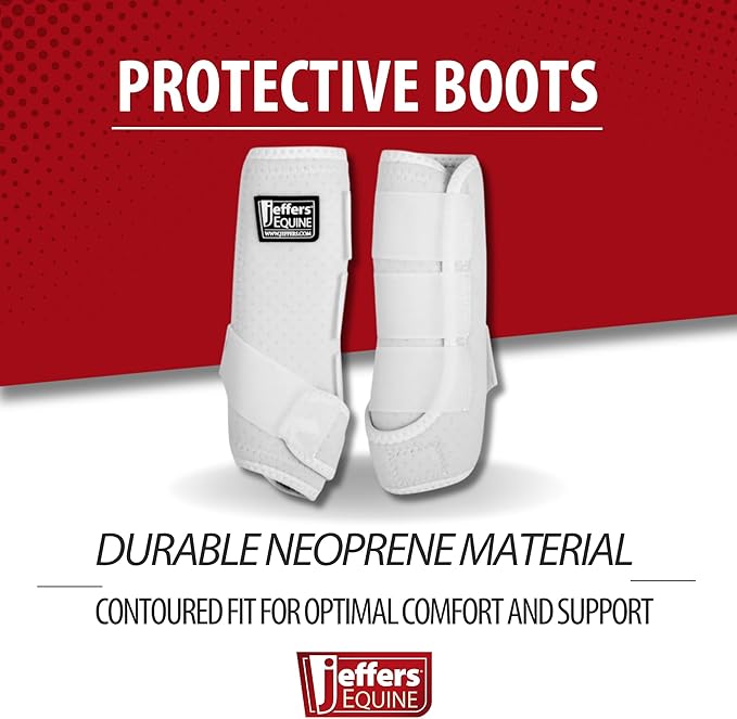 Jeffers Equine Protective Horse Boots 1 Pair White - Safe Neoprene Leg Guards & Comfortable Fit, Durable Strap Closures, Front & Hind Support, Equestrian Accessories for Travel & Riding - Medium