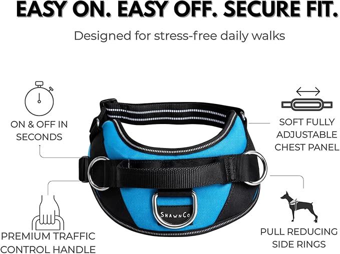 ShawnCo Essential Dog Harness, No-Pull Pet Vest with 3 Leash Clips, No Choke, Reflective, Adjustable and Padded, for Easy Walking and Training for Small, Medium and Large Dogs (Rose Gold, L)