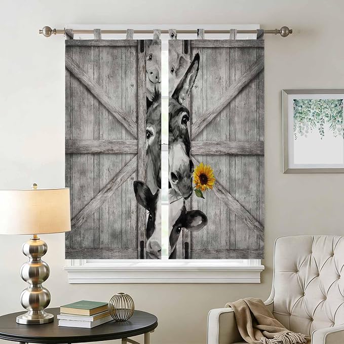 Funny Farm Animals Bathroom Curtains 63 Inch Length, Window Curtains Tab Top