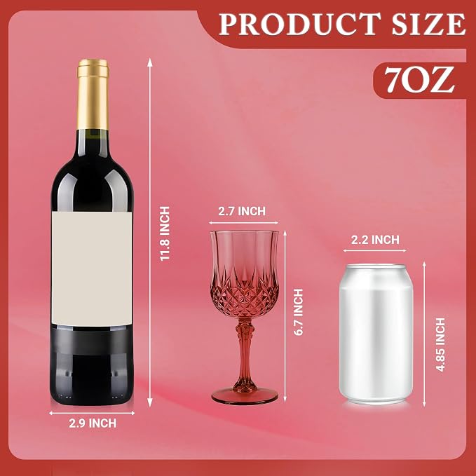 24Pack Plastic Wine Glasses, 7oz Vintage Goblets