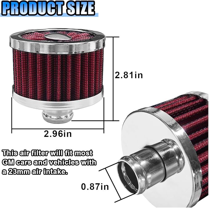 23mm Car Air Filter, 0.9'' High Flow Vent Valve Cover, Breather Filter