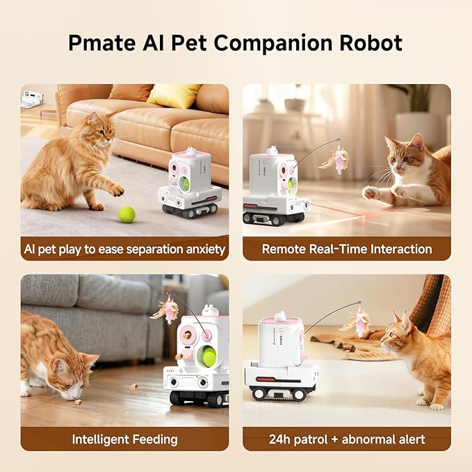 PMATE Self-Moving Pets Camera AI-Powered Rover with Auto Tracking & Patrol, 2K Live View, Night Vision, 2-Way Talk, and Auto-Recharge (Pink)