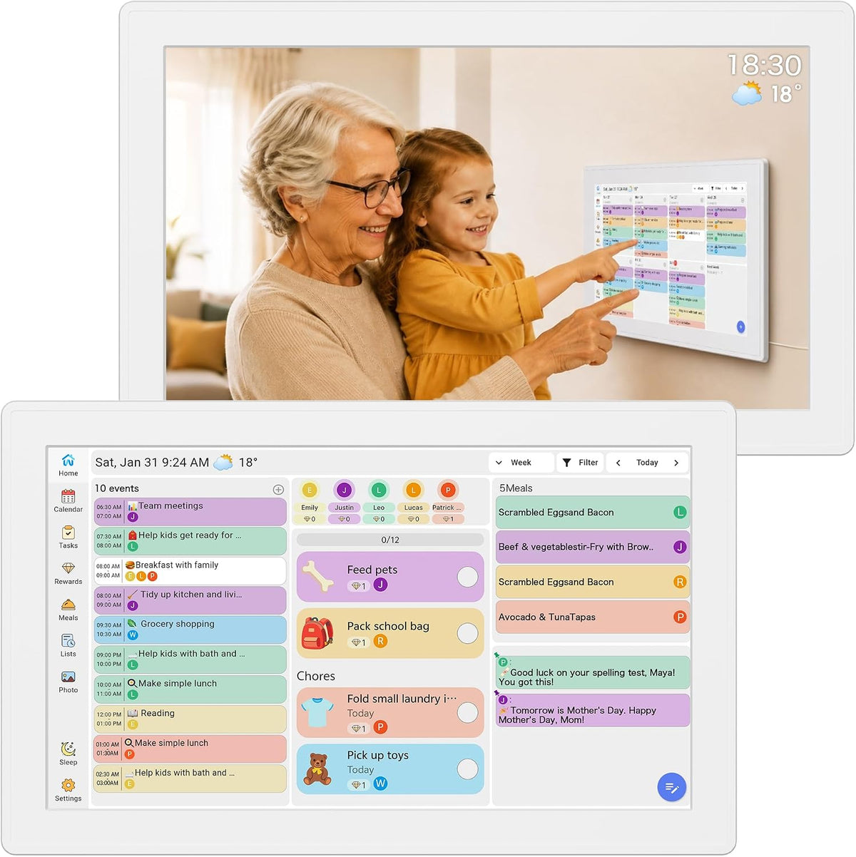 Digital Calendar, 15.6-inch Smart Digital Wall Planner & Chore Chart | No Subscription Touchscreen Family Organizer for Schedules, Meal Planning, Photo Display, Desk & Wall Mount | Gift for Women, Men & Families