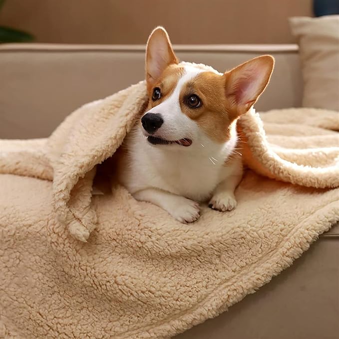 Pet Blankets for Couch Sofa Bed Dog Blankets Reversible Cat Blanket Soft Furniture Protector Cover for Small Medium Large Dogs Cats, Beige, 65 x 83 inches