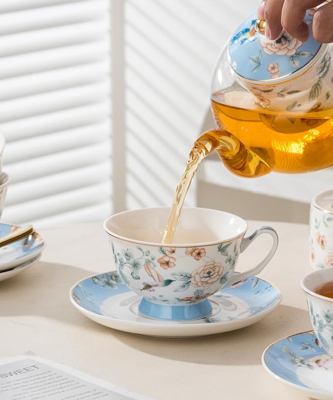 Jusalpha Porcelain Tea Set, 4 Cups and Saucers