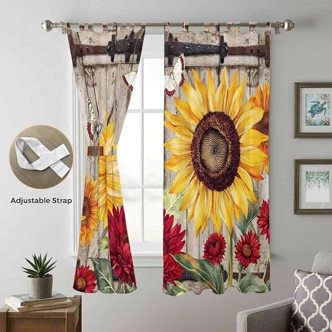 Sunflowers Living Room Curtains 96 Inch Length, Window Curtains Tab Top