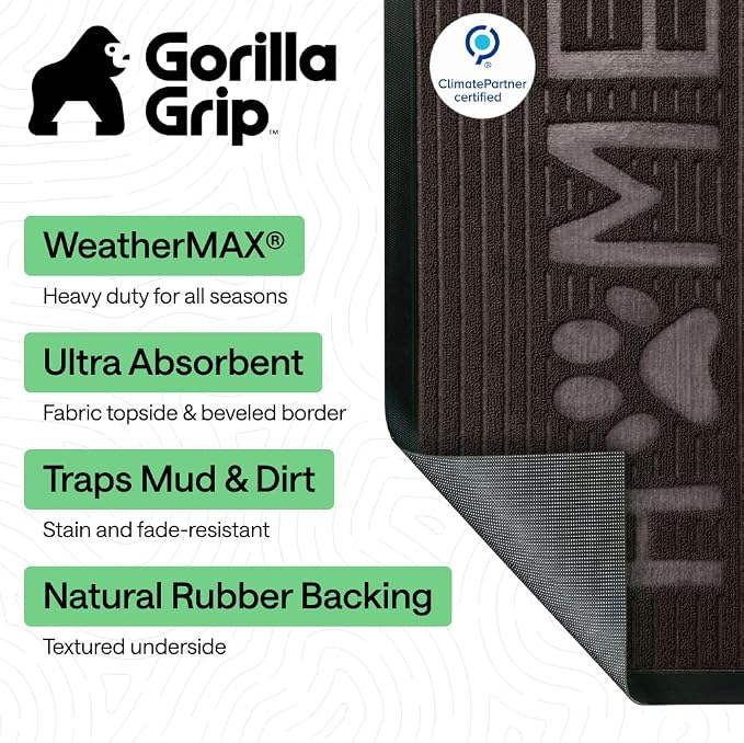 GORILLA GRIP 100% Waterproof All-Season WeatherMAX Doormat 35x23, US Designed