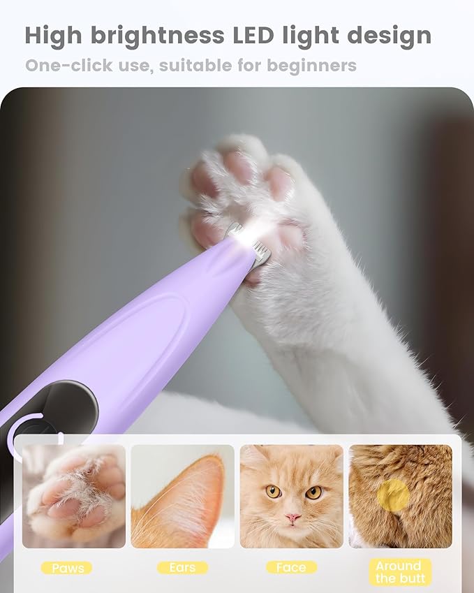 Dog Paw Trimmer with LED Display,35dB Ultra-Low Noise Dog Grooming Clippers,Cordless Paw Trimmers for Dog's Feet with LED Light,Type-C Rechargeable Cat Hair Trimmer for Paws, Ears, Face, Rump