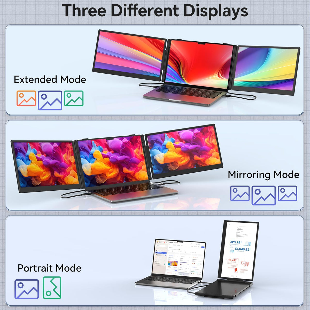 14" Triple Laptop Screen Extender, 1080P Ultra-Slim Portable Monitor