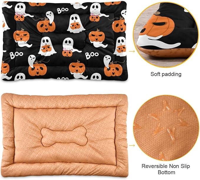Pet Bed Halloween Ghost Boo Pumpkin Dog Bed Mat Absorbing Non Slip Pad Pet Sleeping Mat for Small, Medium, and Large Dogs Puppy Cat 36 in x 24 in