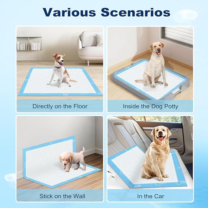 MIZOK Dog Pee Pads 28x44in Dog Pads XXL Super Absorbent Up to 12 Cups Marine Scented Odor-Control Pee Pads with Jellyfish Pattern, Quick Dry & Leak-Proof (100 Counts)