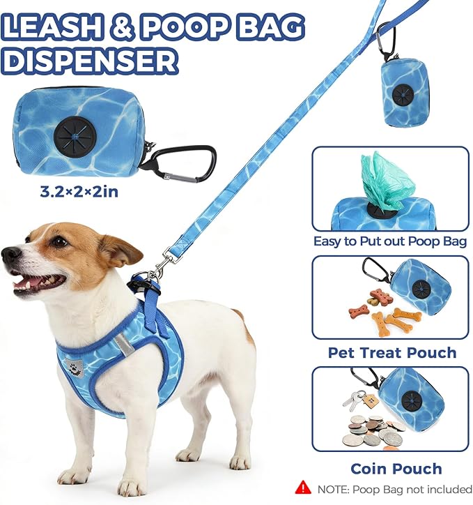 PAWCHIE Dog Harness and Leash Set, Step in No Pull Soft Pet Harness, Reflective Adjustable Puppy Vest for Small Medium Dogs Cats, No Choke Harness Vest with Poop Bag Holder for Walking,Running,Blue M