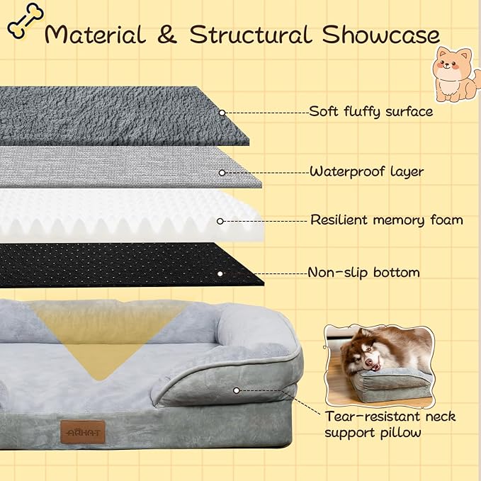 Orthopedic Dog Bed - Superior Rebound Foam, Waterproof & Urine - Resistant, Machine Washable Cover, Chew - Proof & Non - Slip for Large Breeds