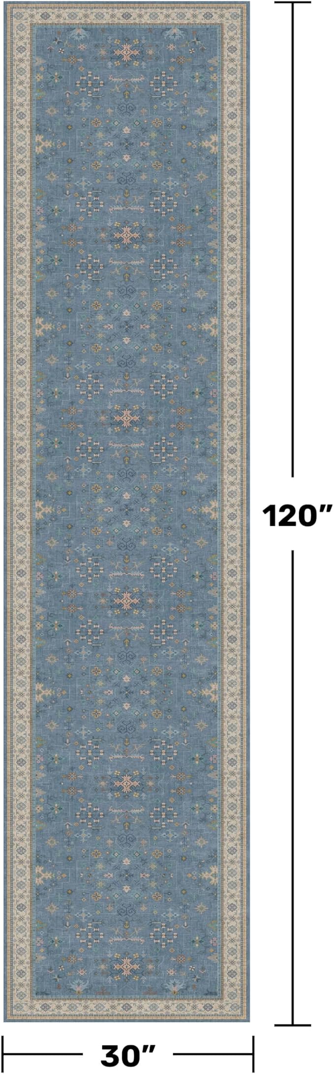 Boho 2'6"x10' Wide Runner Rugs for Hallway Non Skid- 10ft Light Blue Washable