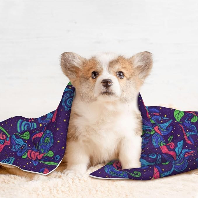 Reversible Dog Blanket for Beds Couches, Colorful Doodle Surreal Landscape Fantastic Mushroom, Double Sided Cat Blanket with Textured Dot Feel and Smooth Feel for Seasonal Comfort All Year