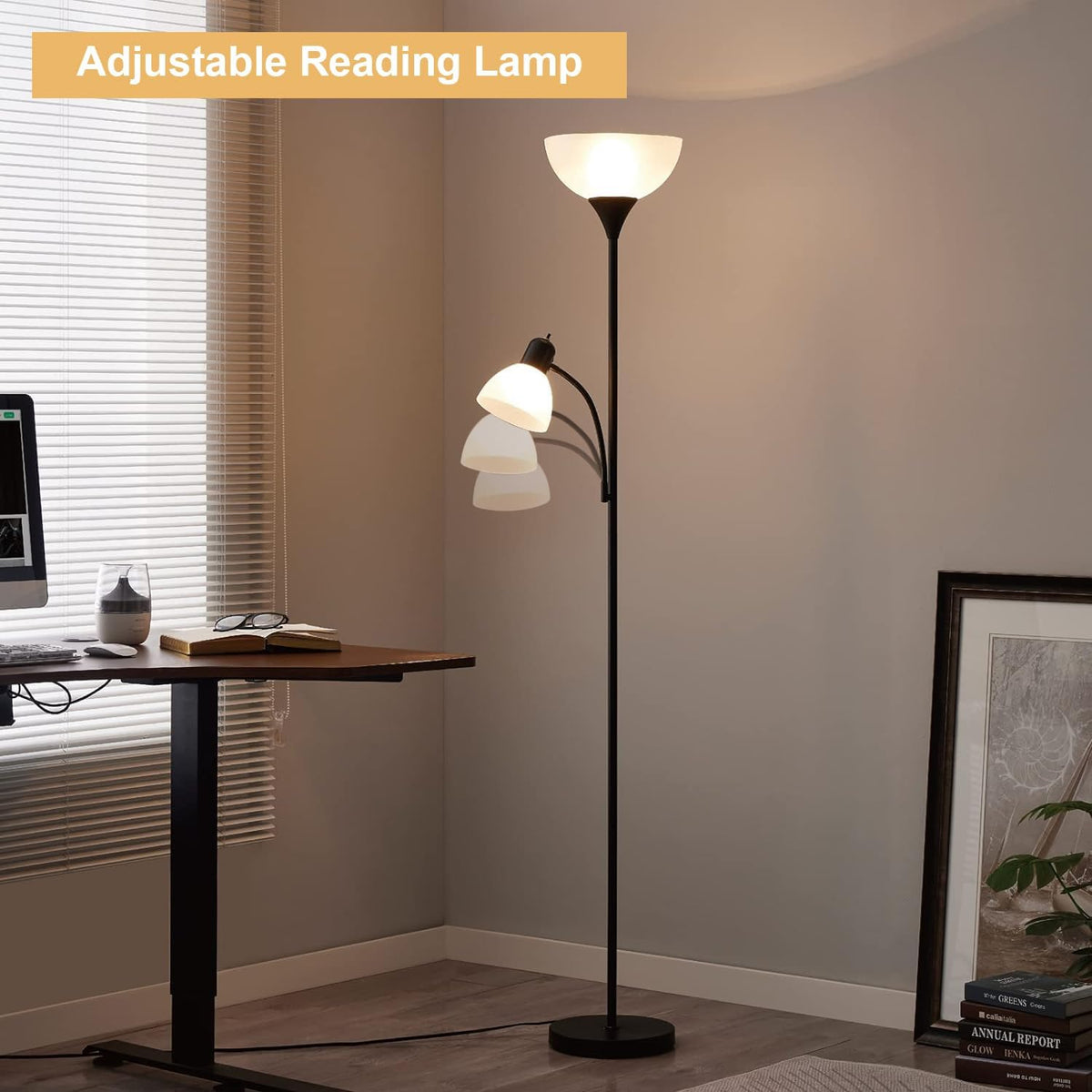 Floor Lamp with Reading Light, 72" Tall Lamp for 2 Head, Standing Lamps for Living Room, Bedroom, Corner, Office. No Bulbs