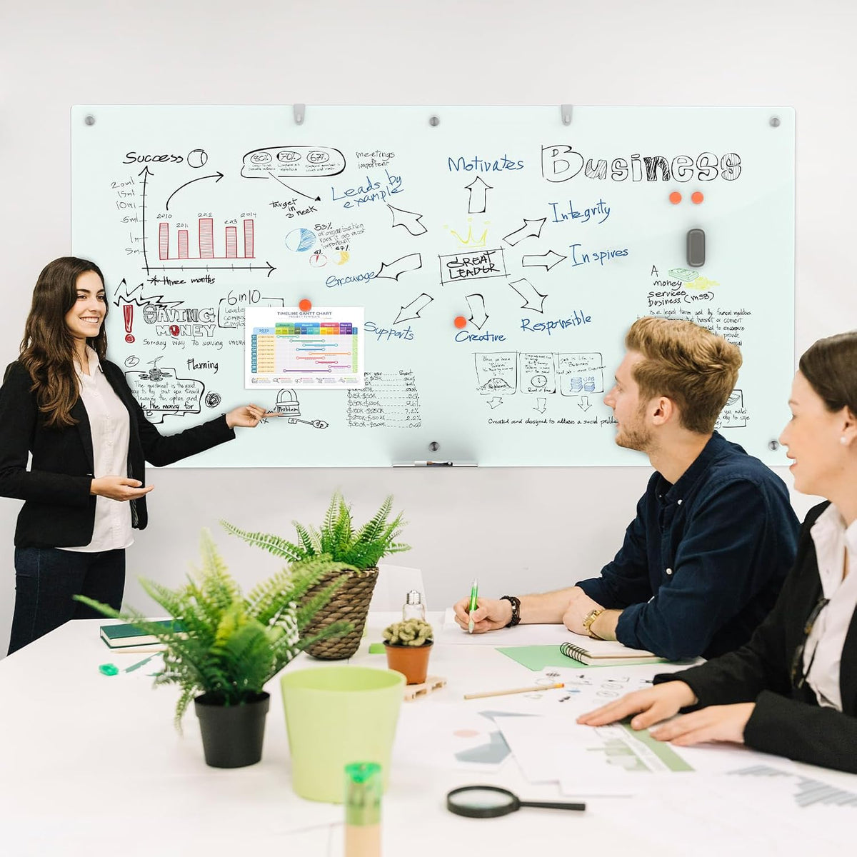 Wingwise Large Glass Dry Erase Board, 96 x 48 in Magnetic Glass Whiteboard