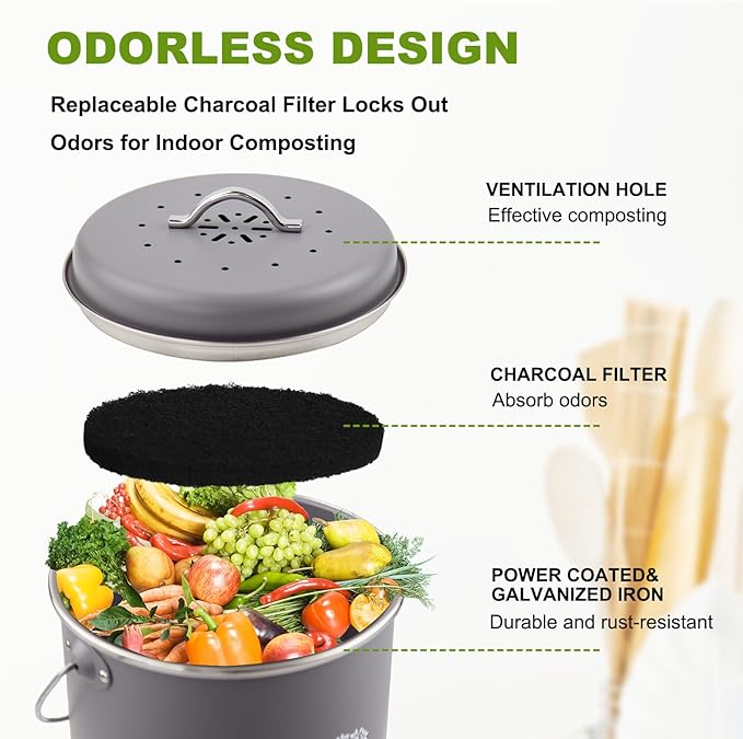 Kitchen Countertop Compost Bin, Odor Resistant Indoor Compost Bin