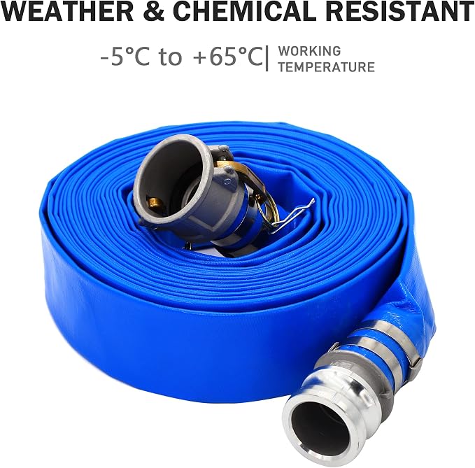 DAVCO 2" ID × 100 ft Pool Backwash Hose, Heavy Duty Reinforced Blue PVC Lay