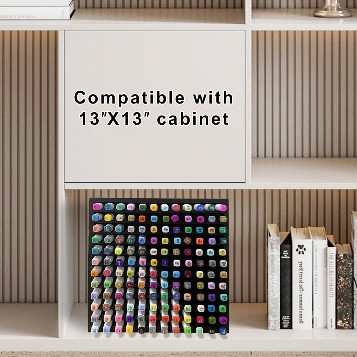 MinBoo Bamboo Marker Organizer Wooden Art Supply Storage Organizer Rack Art Markers Pens Colored Pencils Paint Brushes Stationary Organizer Holder (Black, Rack for 144 Markers)