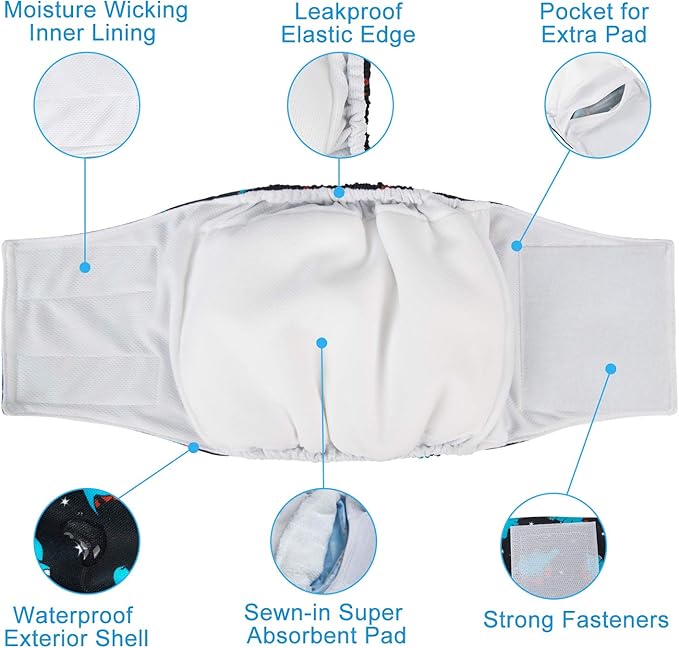 CuteBone Dog Diapers Male Washable Belly Band for Male Dogs Wraps 3pcs a Pack DM39M