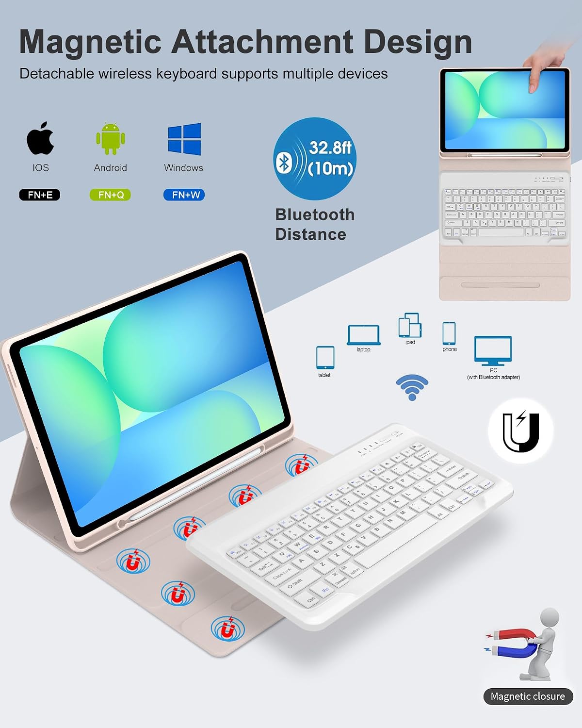 Keyboard Case for Samsung Galaxy Tab S10 Lite/ S10 FE/ S9 FE 5G 10.9 Inch/S9 11 Inch, Magnetic Detachable Wireless Tablet Keyboard, Soft PU Leather Case, Folio Protector Cover with S Pen Holder